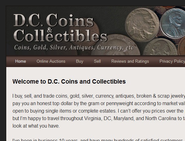DCCoins and Collectibles website zoom